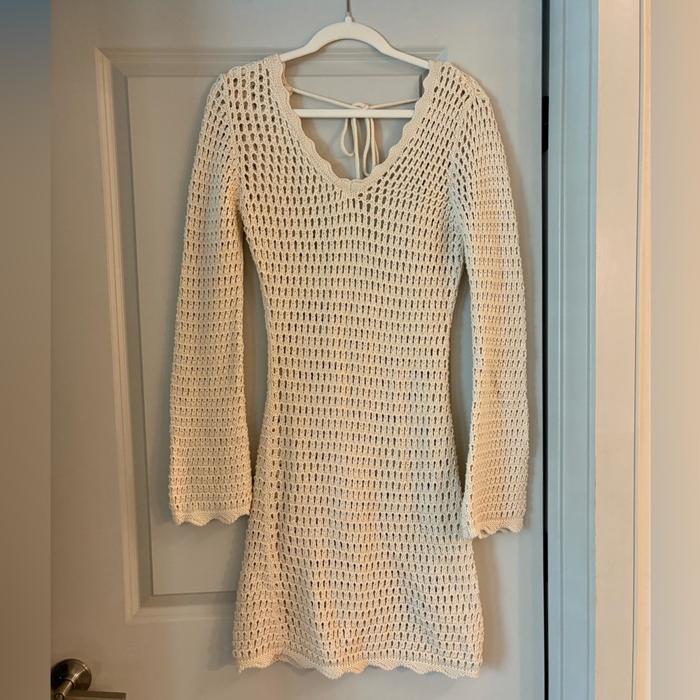 Cotton On Cream Crochet Long Sleeve Swim Cover-Up